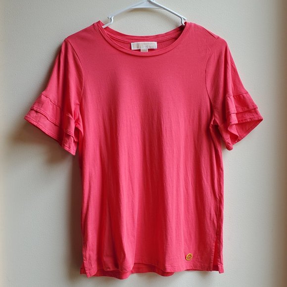 MICHAEL Michael Kors Hot Pink Ruffled Short Sleeve T-Shirt Size Small - Picture 5 of 16